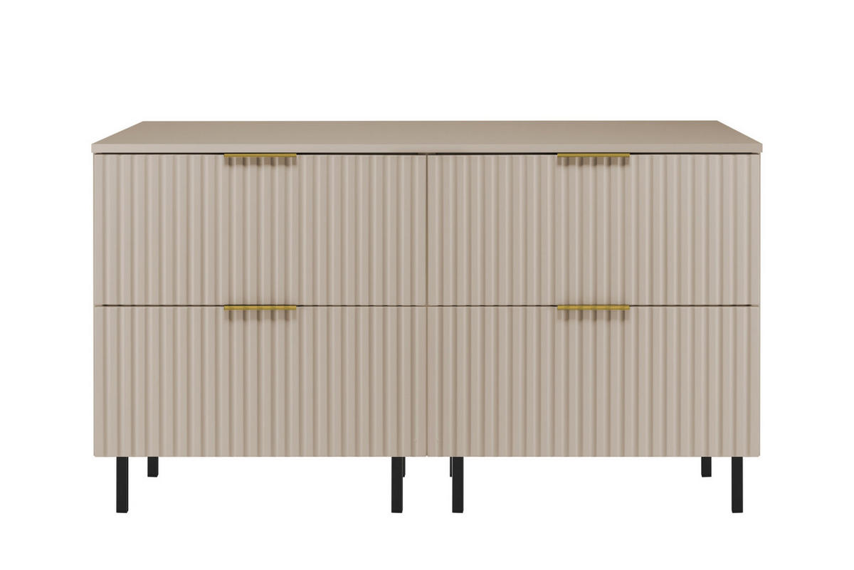 WASCHBECKUNTERSCHRANK, Kaschmir, 120 (2 x 60) x 77 x 46 cm, goldener Griff, schwarze Beine + Arbeitsplatte - Beige/Goldfarben, Holzwerkstoff (120/77/46cm) - 3XE LIVING