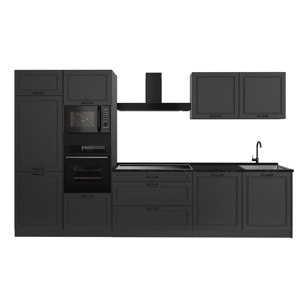 KÜCHENZEILE R-Line, Anthrazit Landhaus/Anthrazit, 340 cm ohne Arbeitsplatte - Anthrazit, Holzwerkstoff (340/206.8/46cm) - Vicco