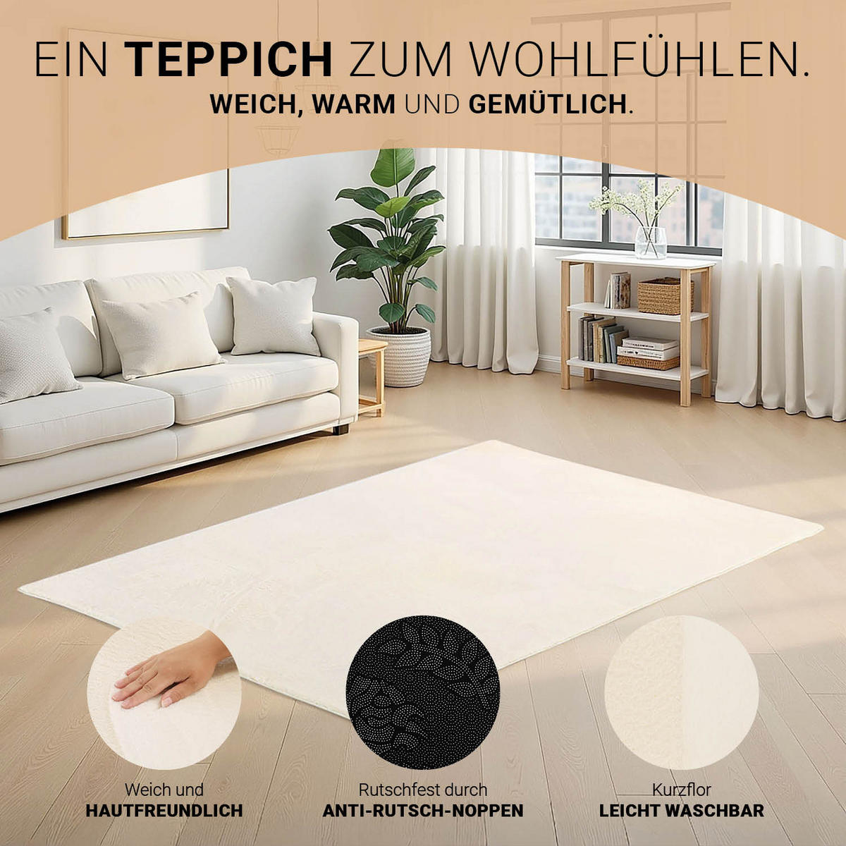 TEPPICH in Beige 120/180 cm waschbar - Beige, Textil (120/180cm) - Homestyle4u