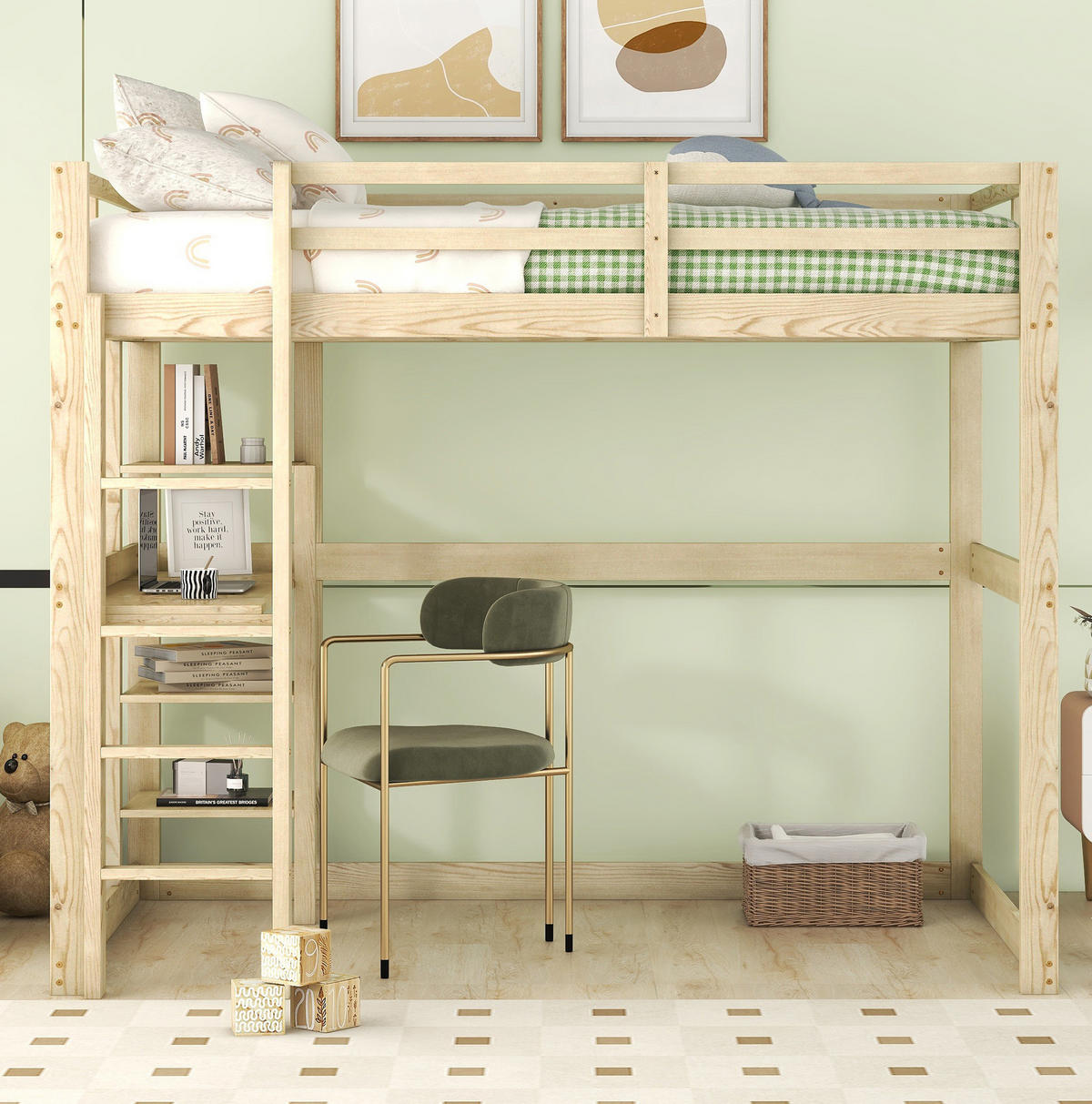 HOCHBETT 140/200 cm Natur aus Kiefernholz mit Schreibtisch und Stauraum - Naturfarben, Holz (140/200cm) - OKMYHOME
