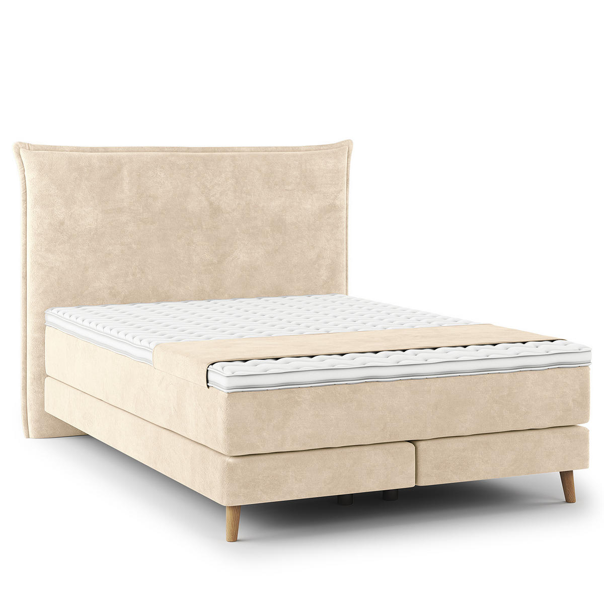 BOXSPRINGBETT - Klassisch - Creme, Holz (140/200cm) - home24
