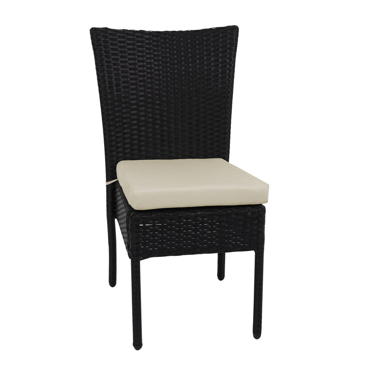 POLY-RATTAN STUHL Schwarz, Cremeweiß 2er-Set - Schwarz/Weiß, Kunststoff (52/90/58cm) - MCW