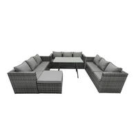 LOUNGESOFA SET Esstisch Polyrattan 10-Sitzer - Dunkelgrau/Grau, Glas/Kunststoff - Fimous