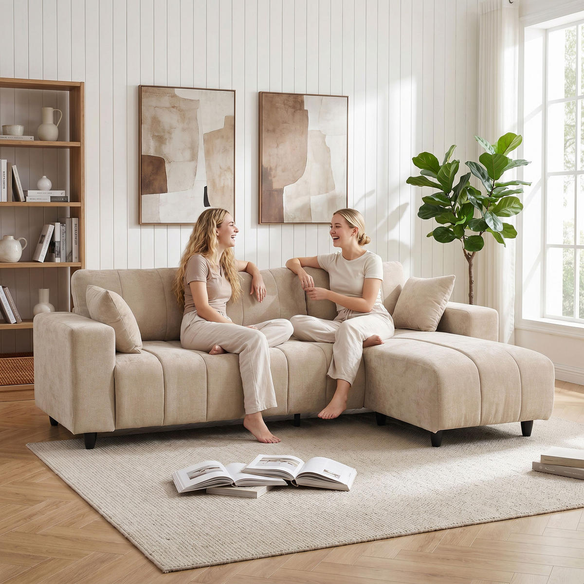 ECKSOFA Beige 95.3/61.4/34.3 cm - Beige, Textil (61.4/95.3cm)