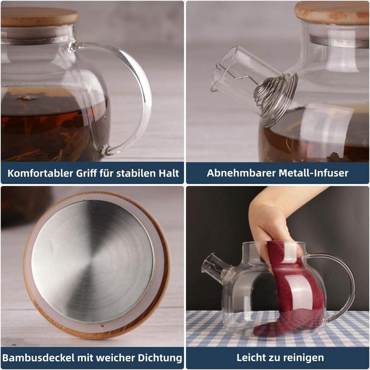 TEEKANNE Glas mit Siebeinsatz 1,2 Liter herdplattensicher - Transparent, Glas (16/17cm)