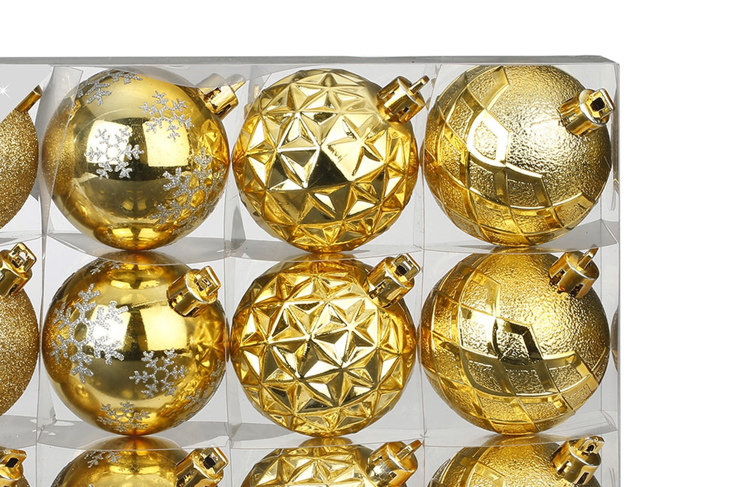 CHRISTBAUMKUGEL-SET 12 Ornamenten: runde Goldmischung 6 cm - Goldfarben, Kunststoff (0.01/1/0.01cm) - LAALU