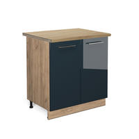SPÜLENUNTERSCHRANK Fame-Line Dunkelblau Hochglanz 80 cm, AP Eiche - Honigeiche/Eiche Wotan, Holzwerkstoff (80/82/60cm) - Vicco