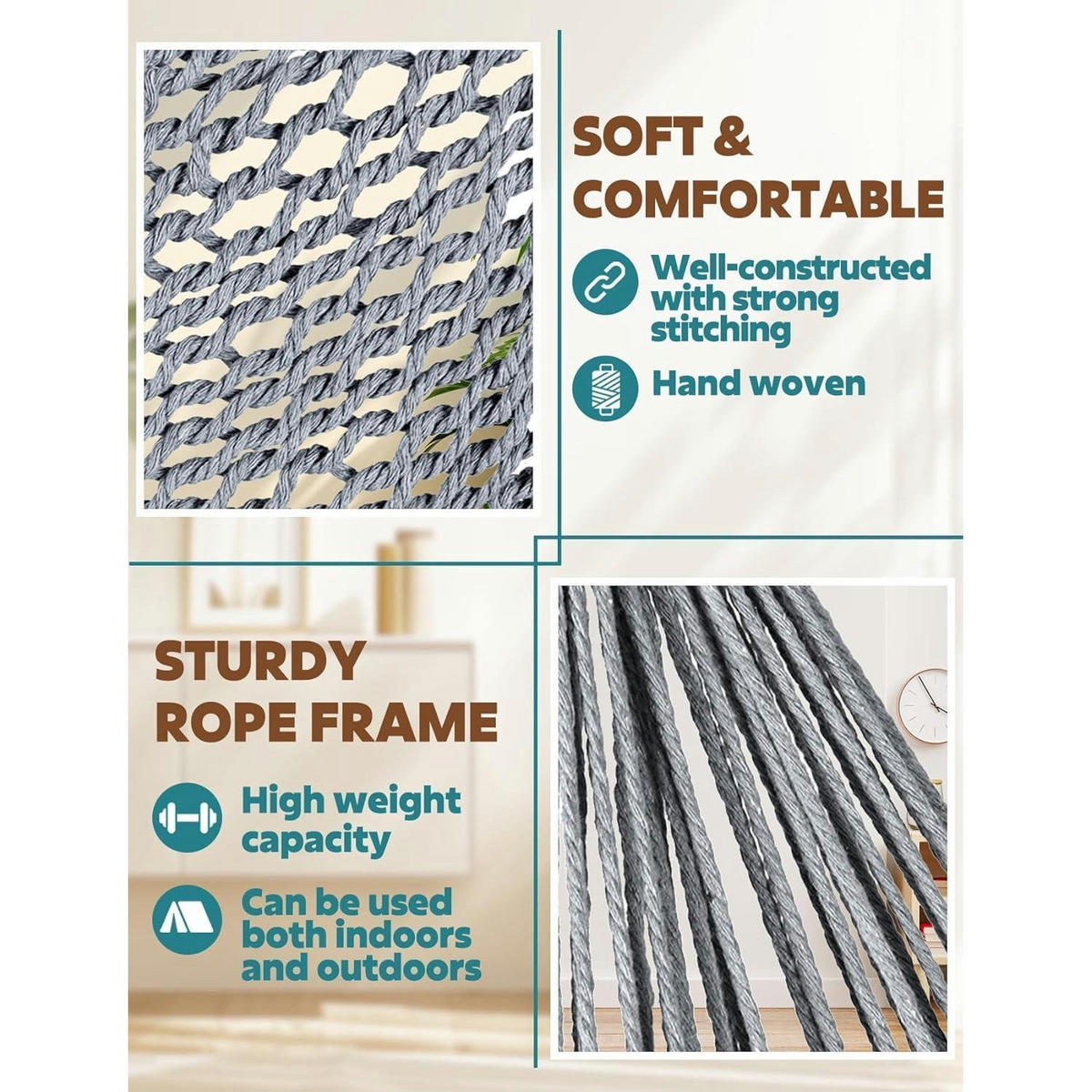 HÄNGESESSEL Baumwolle handgewebt mit Spreizstange 100 cm Grau - Grau, Textil (100/80/150cm)
