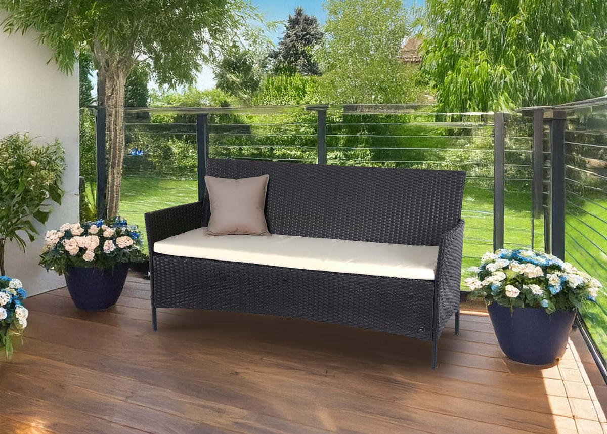 3-SITZER POLY-RATTAN GARTENBANK Anthrazit, Cremeweiß - Anthrazit/Weiß, Kunststoff (154/82/60cm) - MCW