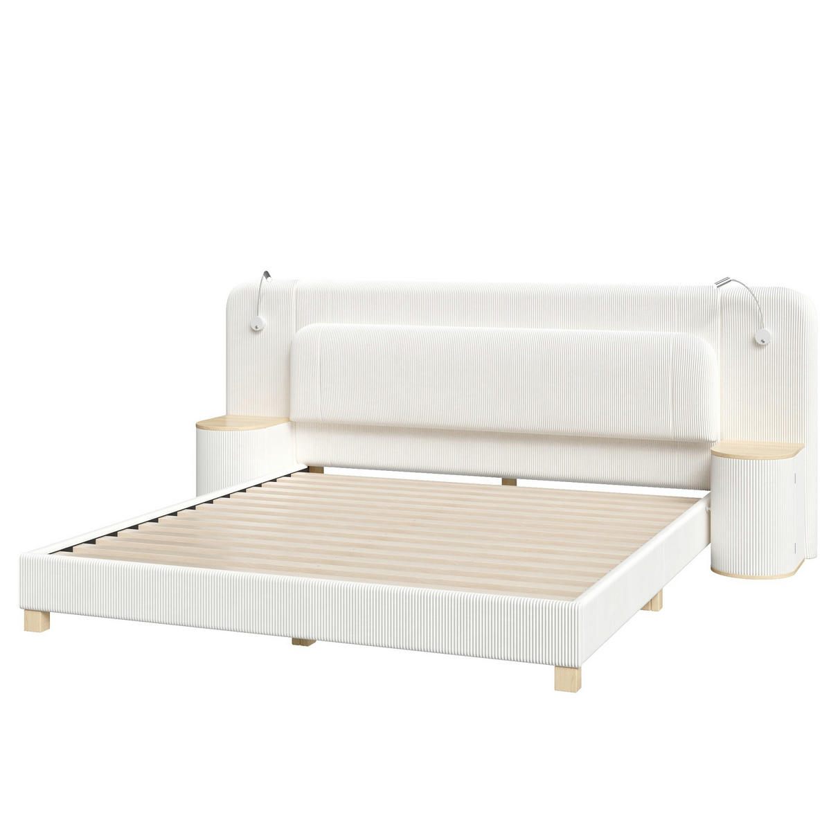 POLSTERBETT 180/200 cm mit Nachttischen und LED, DE-41849, in Beige - Beige, Holzwerkstoff (180/200cm) - ComfortXL