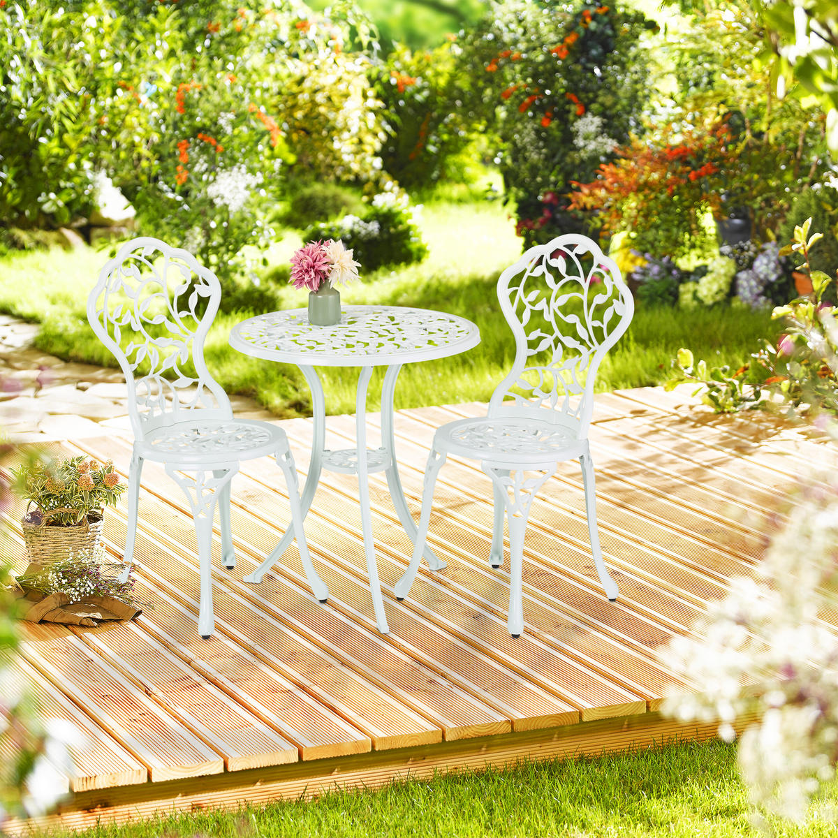 3-tlg.GARTENMÖBEL-SET - Weiß, Metall - Relaxdays