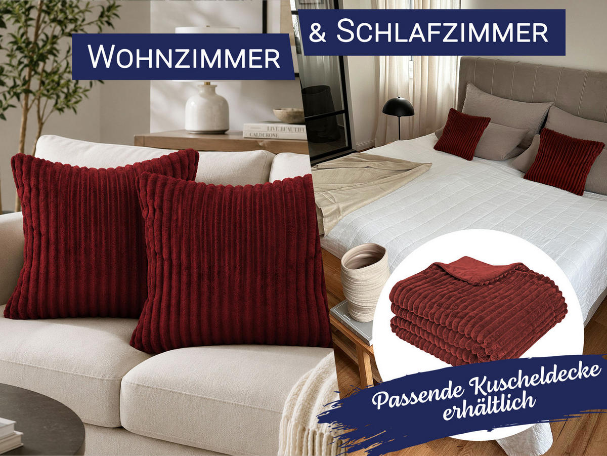 KISSENBEZUG, 2er-Set, 40x40 cm, 100% Polyester, Dunkelrot - Bordeaux, Textil (40/40cm) - Zollner