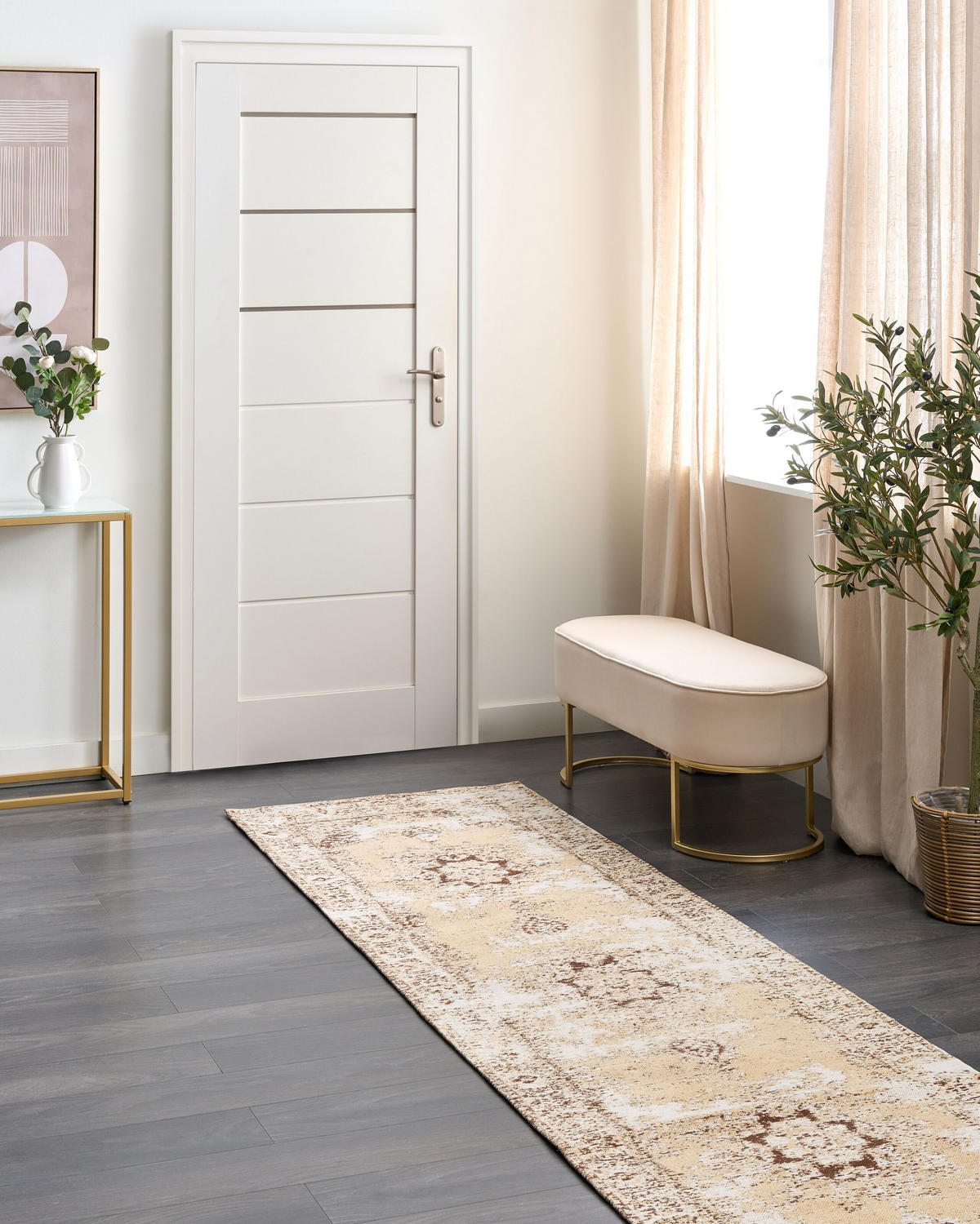 KURZFLOR-TEPPICH Beige 80/300 cm Almus - Beige/Braun, Textil (80/300cm) - Beliani