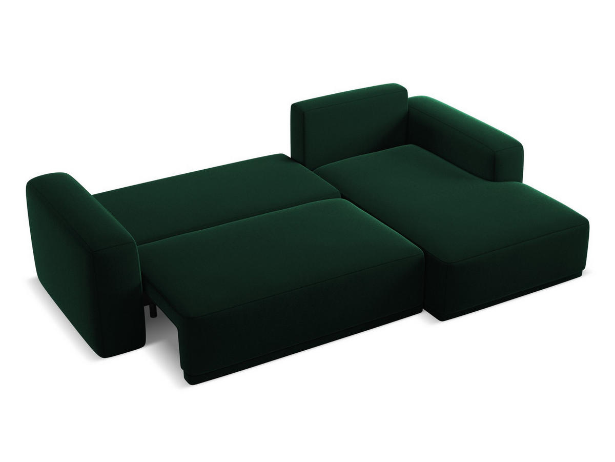 ECKSOFA mit Schlaffunktion Samt Stoff Grün - Dunkelgrün/Schwarz, Kunststoff/Textil (258/160cm) - Makamii