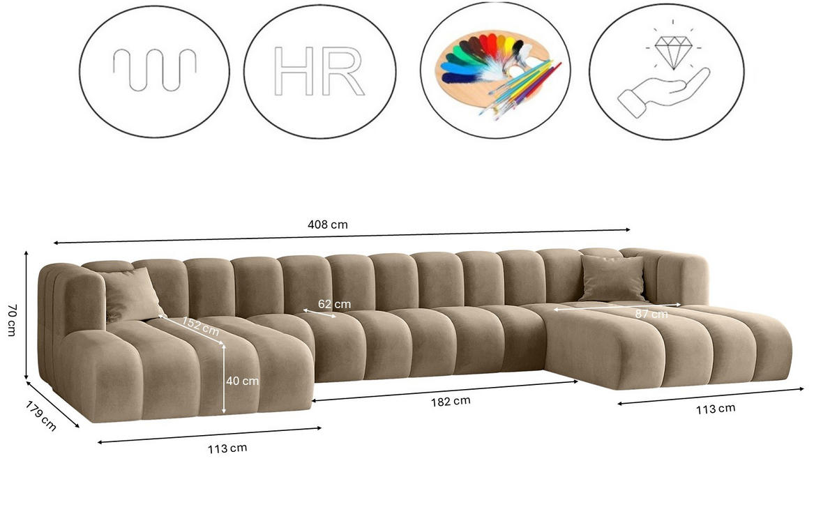 ECKSOFA, U-from, Sofa Grand U XL modular stoff Salvador Dunkelbeige - Cappuccino, Holz (179/408cm) - Kaiser Möbel