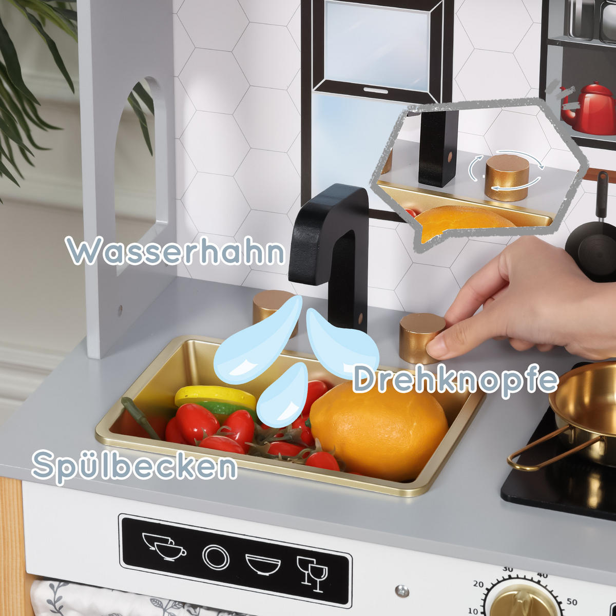 KINDERKÜCHE Spielküche Grau – Hausdesign mit Zubehör & Soundeffekten, Holz/Kunststoff, ab 3 Jahren,28.5x60x92cm - Grau, Holzwerkstoff (60/28.5/92cm) - Ej. Life