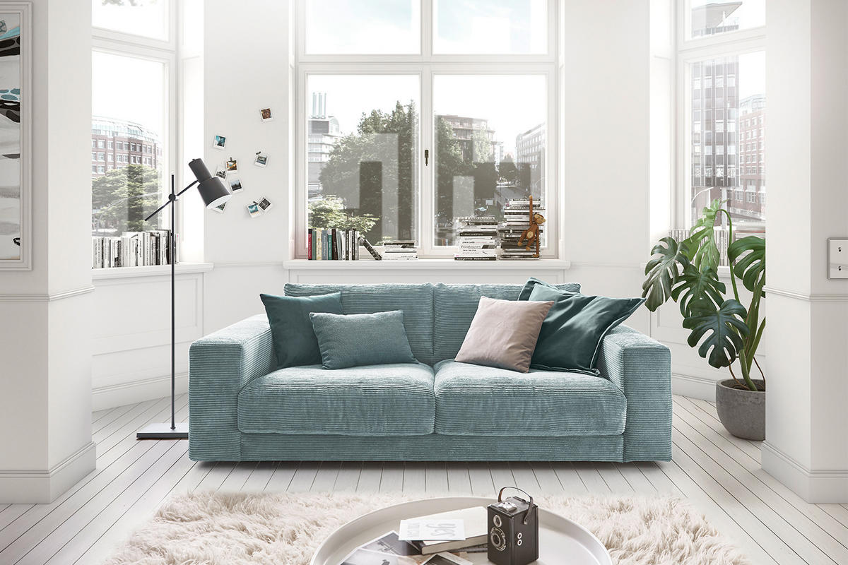 SOFA 2-SITZER MADELINE Hellblau Cord - Schwarz/Hellblau, Kunststoff/Textil (230/85/127cm) - KAWOLA