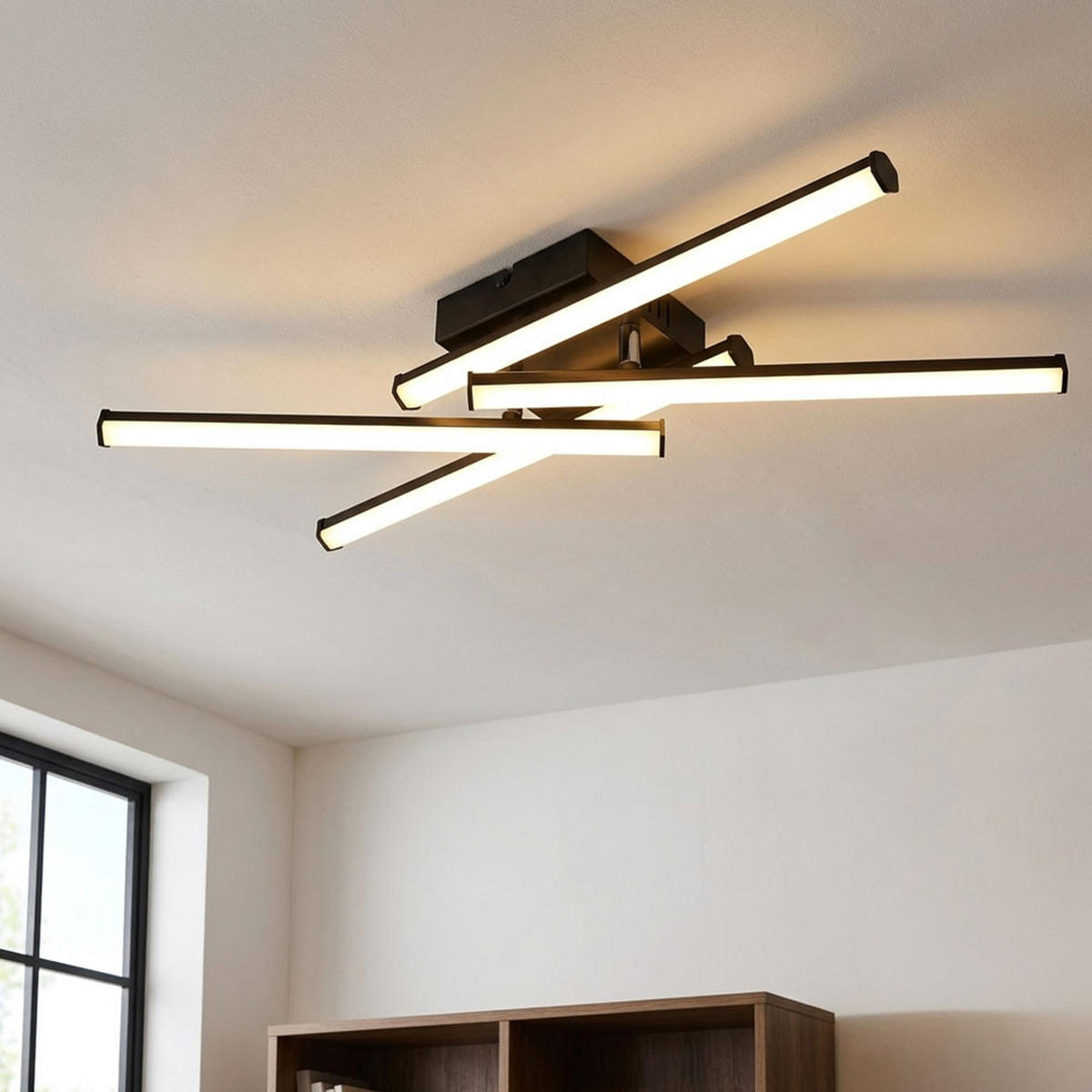 DECKENLEUCHTE, LED, schwarz, opal, schwenkbar - Schwarz, Metall (50/50/8.8cm) - Globo Lighting