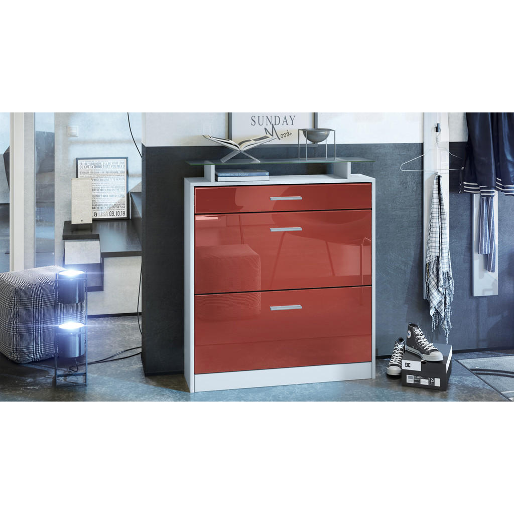 Thumbnail - Vladon Schuhschrank, Bordeaux, Holzwerkstoff, 89x104x23 cm, Garderobe, Schuhaufbewahrung, Schuhkipper