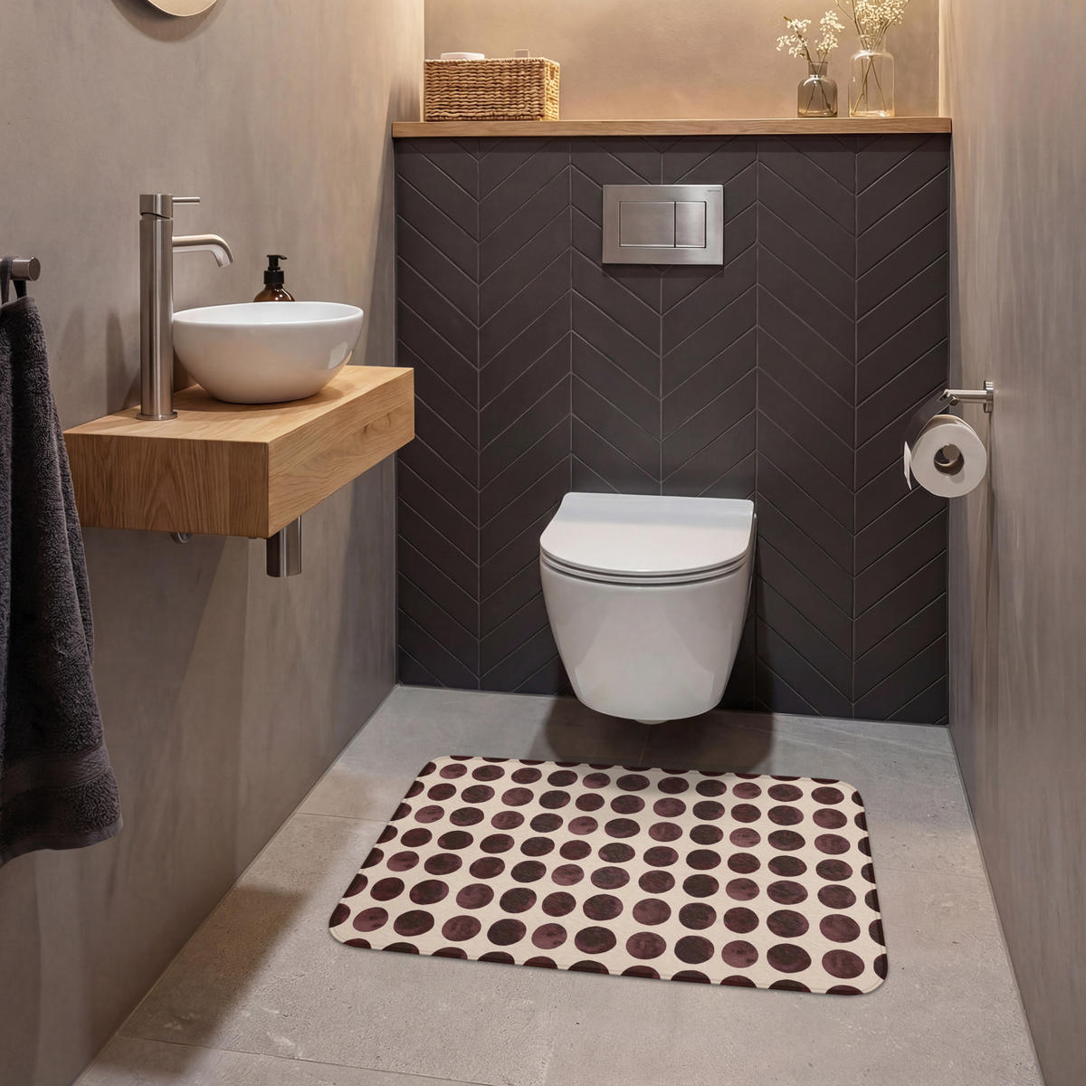 WC PŘEDLOŽKA Puntíky - Vzor - Hnědý 80x50 cm - bordeaux, textil/plast (80/1cm) - OnlyWow