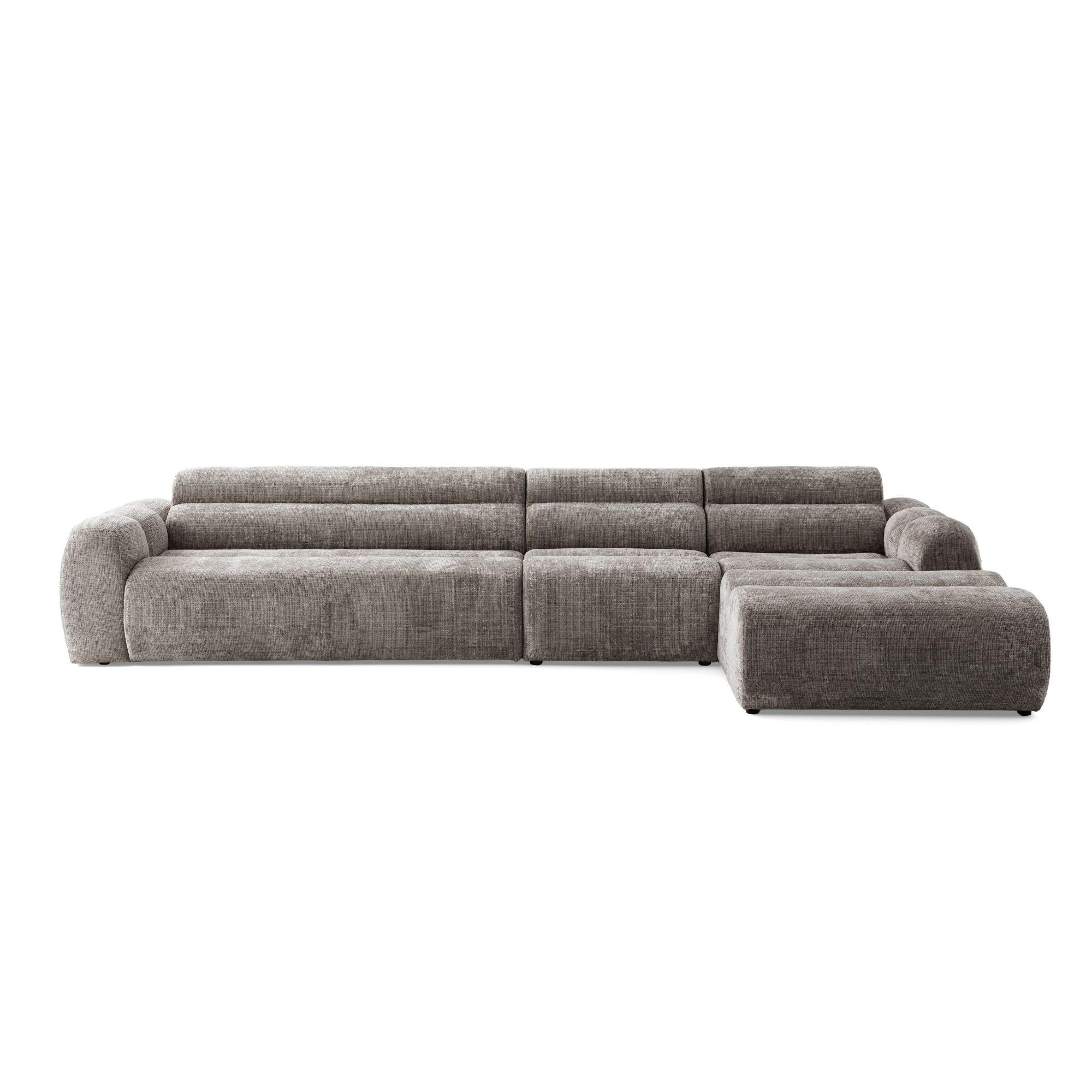 5-SITZER modulares Ecksofa VEER SET 2 Rechts, 175x379 cm, Chenille Webstoff Braun - Schwarz/Braun, Holz/Kunststoff (175/379cm) - Muffo
