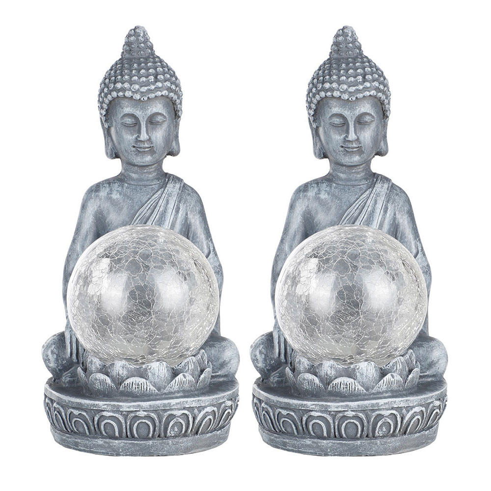 LED AUSSENLEUCHTE Buddha Grau Farbwechsler 2er Set - Grau, Glas (11.5/9.5/19.5cm)