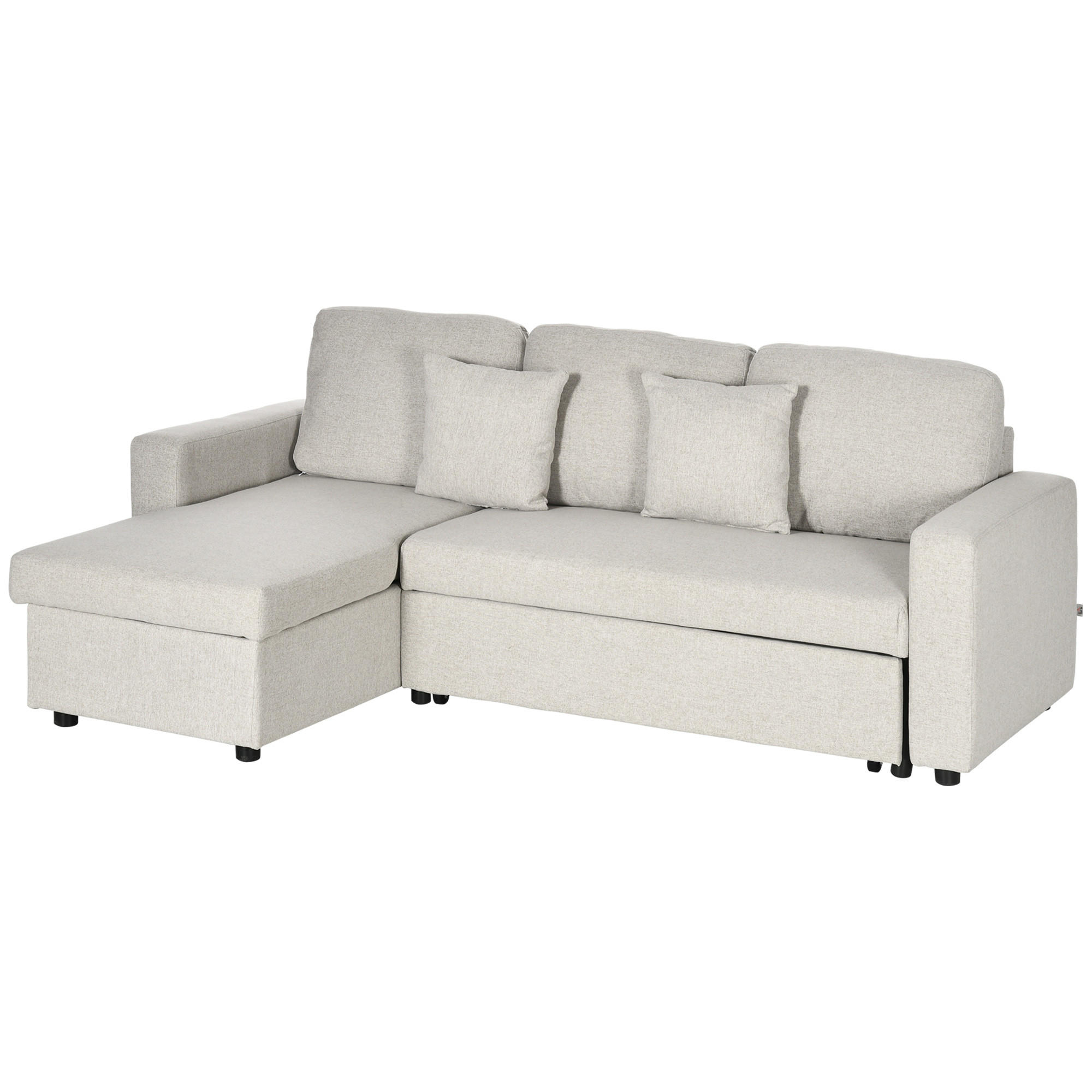 ECKSOFA mit Bettfunktion, Eckcouch inklusive 2er-Sitz Sofa, Einzelbett, L-Form - Weiß, Holzwerkstoff (140/225cm) - HOMCOM