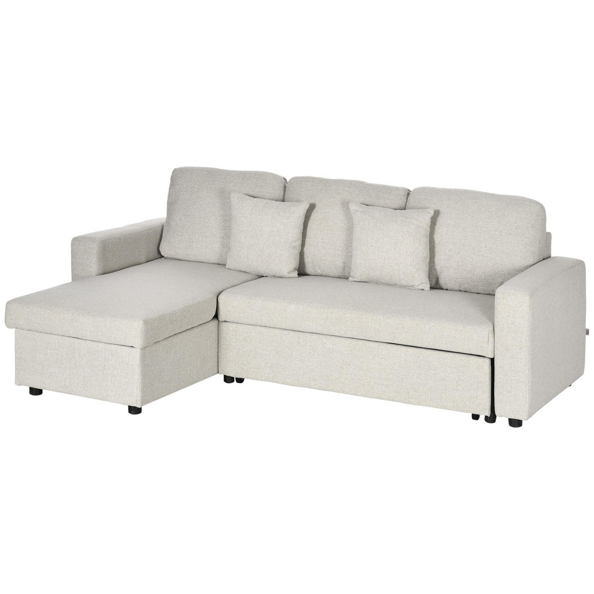 ECKSOFA mit Bettfunktion, Eckcouch inklusive 2er-Sitz Sofa, Einzelbett, L-Form - Weiß, Holzwerkstoff (140/225cm) - HOMCOM