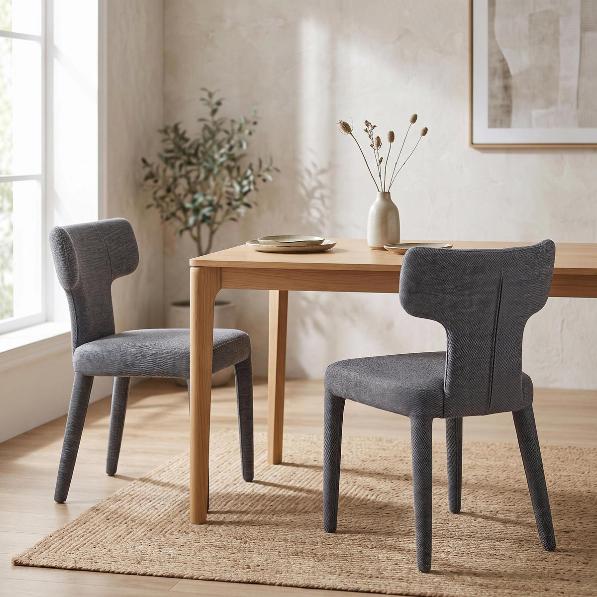 ESSZIMMERSTÜHLE 2er Set Stoff Polsterstuhl mit T-Rückenlehne & Metallbeinen - Grau, Textil (45/80.7/47.5cm) - Urban Meuble