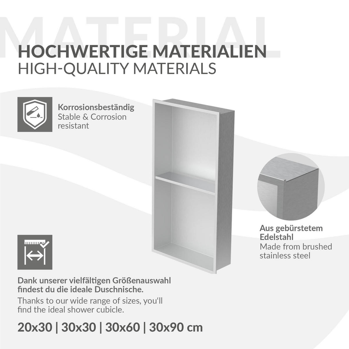 DUSCHNISCHE Silber 30/60 cm - Silberfarben, Metall (30/60/10cm) - LuxeBath