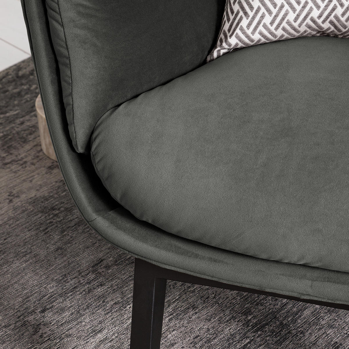 SESSEL mit Holzfüßen - Schwarz/Grün, Eichenholz/Textil (83/95/97cm) - home24