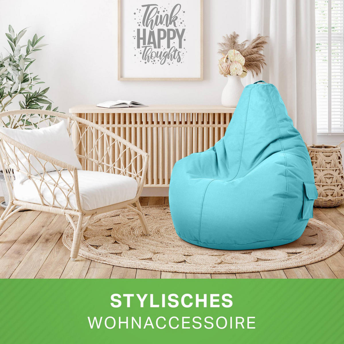 SITZSACK + Hocker "Cozy+Stay" 2er Set - Türkis, Textil (70/90/80cm) - Green Bean