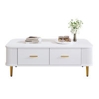 COUCHTISCH 105/51/38 cm mit 4 Schubladen, abgerundeten Kanten und goldfarbenen Beinen, Weiß - Weiß, Holzwerkstoff (105/51/38cm) - Redom
