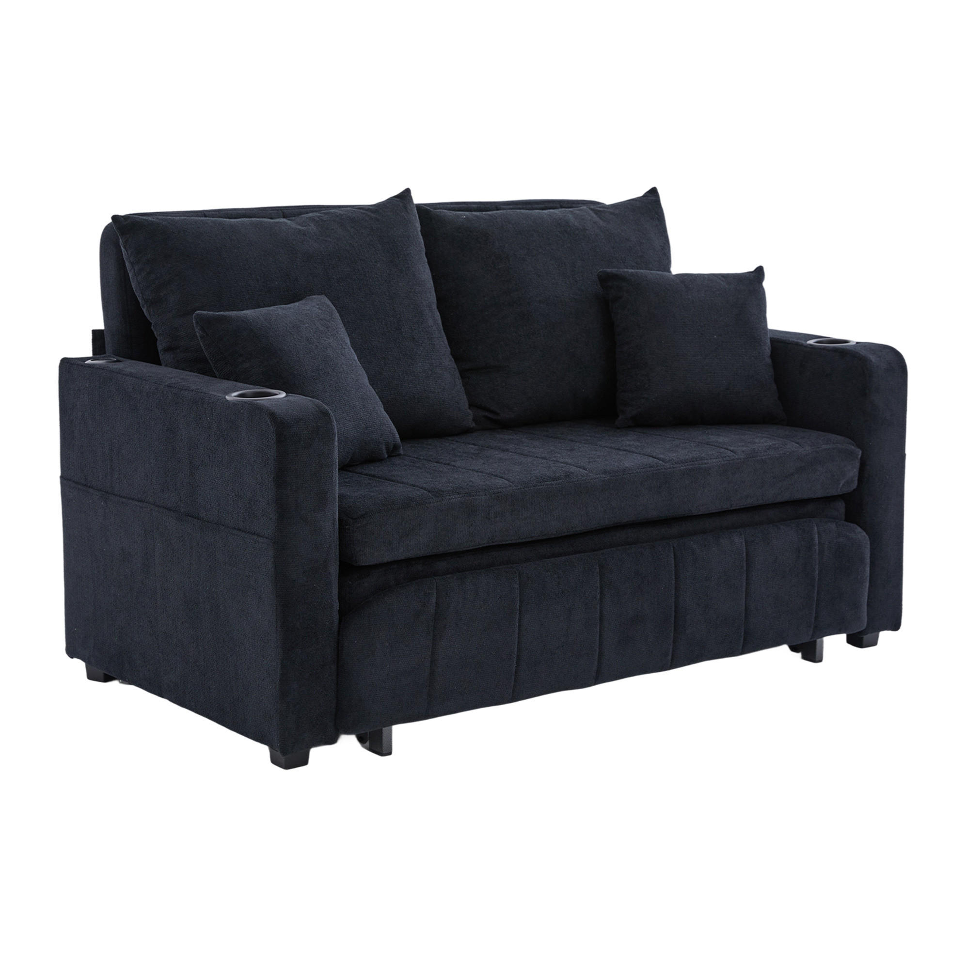 SOFA ausziehbar 139 x 83 x 58 cm Chenille Schwarz - Schwarz, Holzwerkstoff (139/83/73cm) - Meubliv