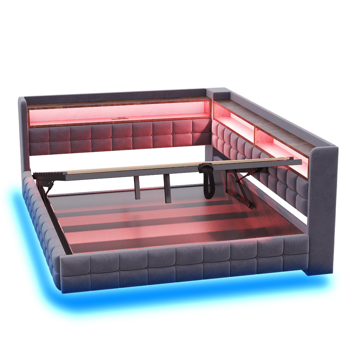 SCHLAFSOFA mit Stauraum und LED 140x200 cm Samt Grau - Grau, Metall (140/200cm) - Meubliv