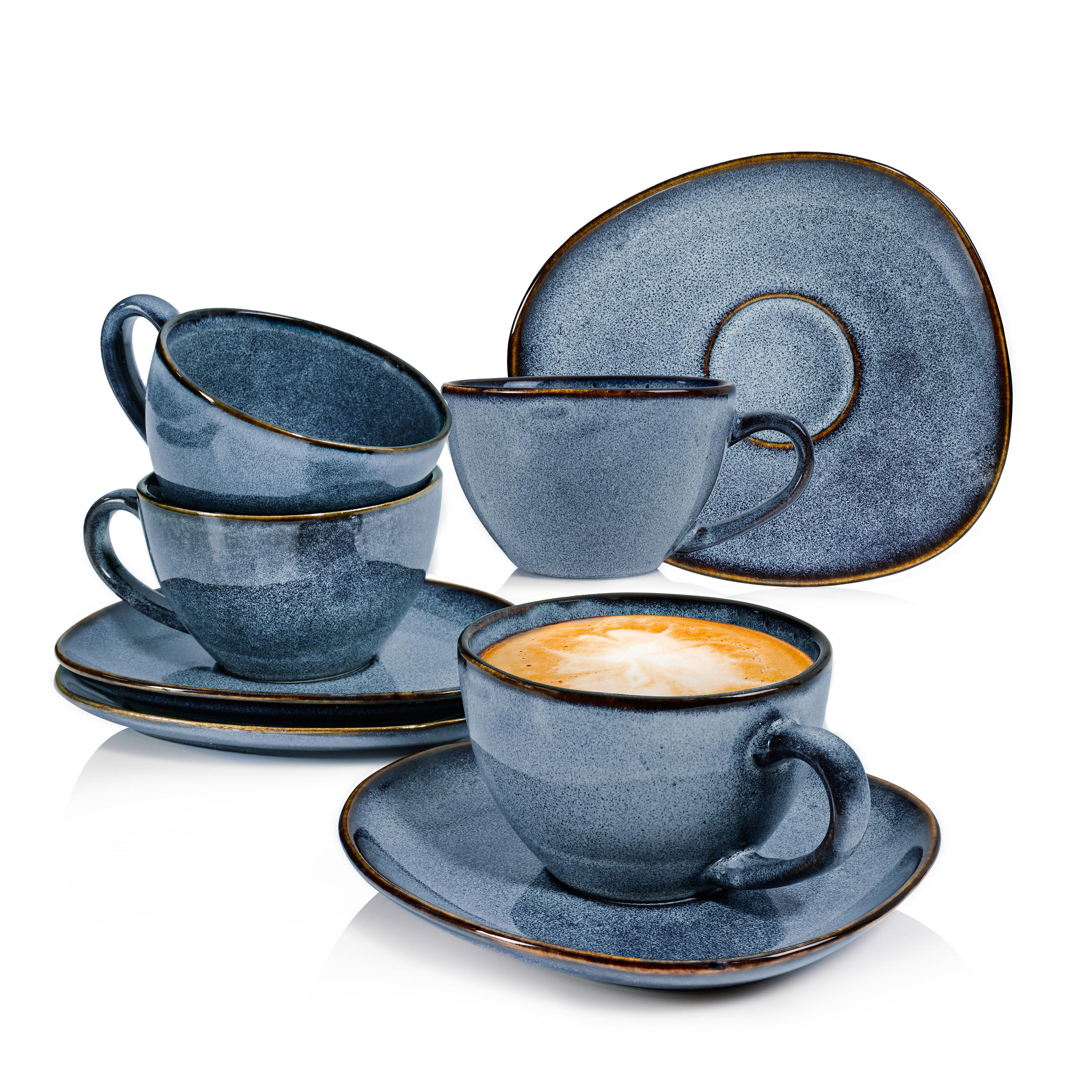 KAFFEETASSEN SET DARWIN - für 4 Personen aus Steingut - Blau, Keramik (27/39/20cm) - Sänger