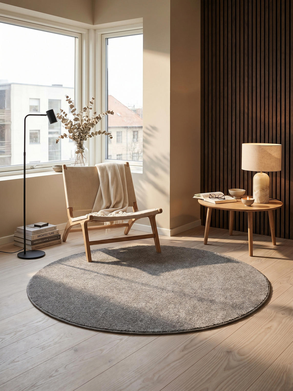 TEPPICH Kurzflor MAIN in Beige, einfarbig, Ø 120 cm - Beige, Textil (120/120cm) - KADIMA DESIGN