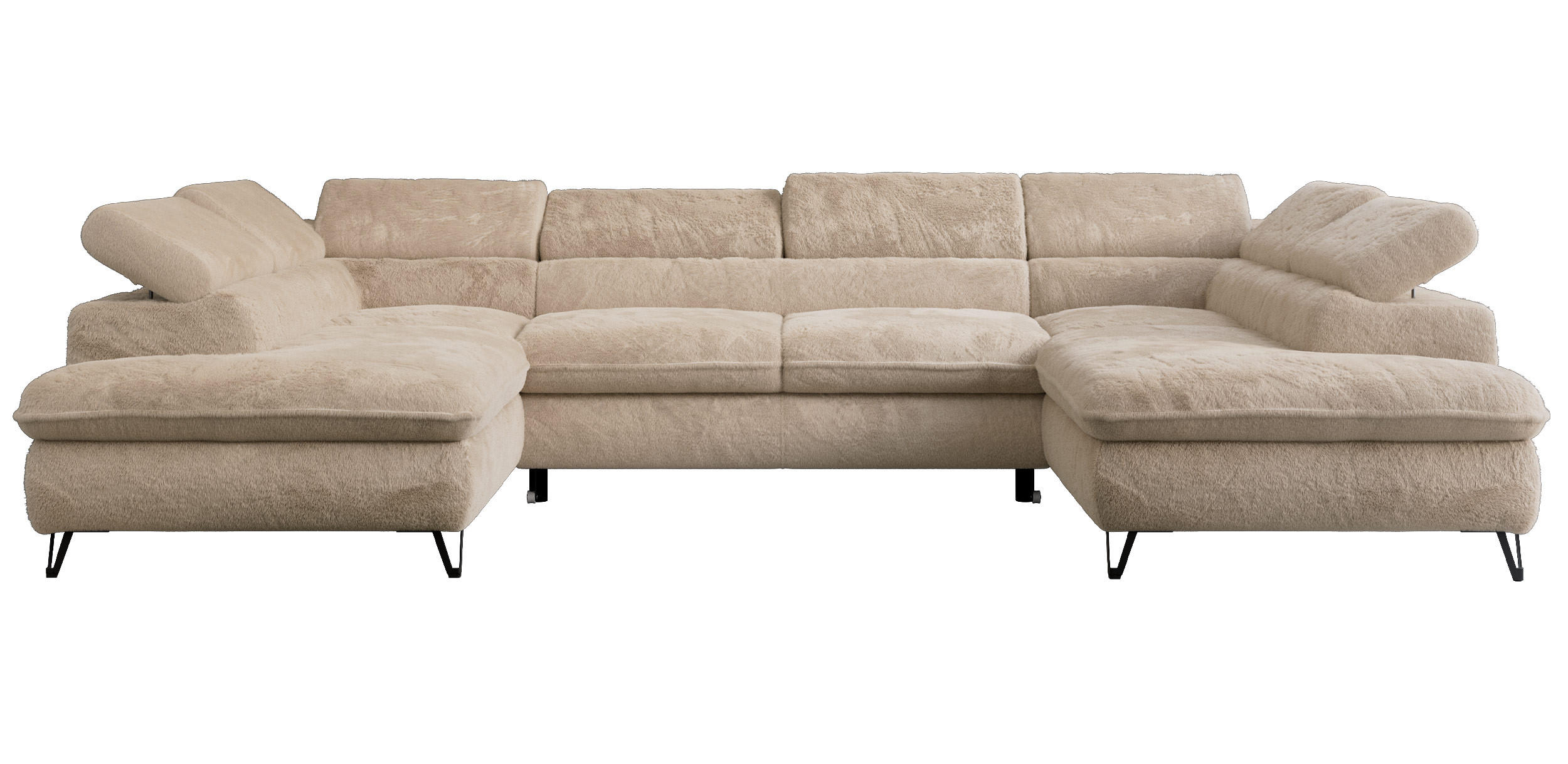 WOHNLANDSCHAFT PETER U Plüsch Beige - Beige/Schwarz, Textil/Metall (346/76/208cm) - MKS