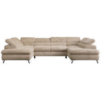 WOHNLANDSCHAFT PETER U Plüsch Beige - Beige/Schwarz, Textil/Metall (346/76/208cm) - MKS