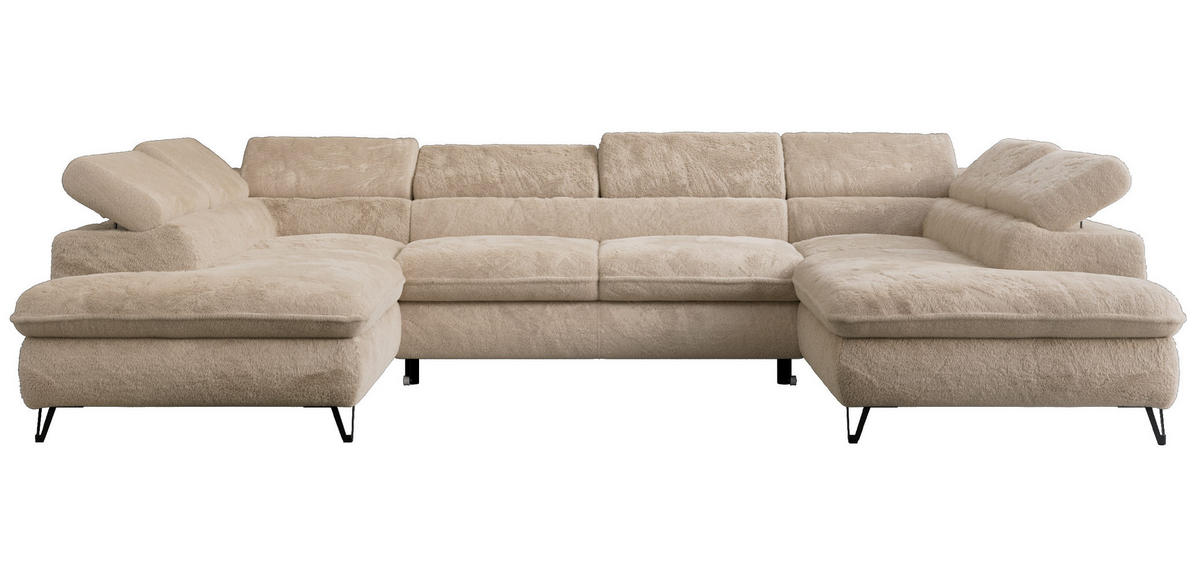 WOHNLANDSCHAFT PETER U Plüsch Beige - Beige/Schwarz, Textil/Metall (346/76/208cm) - MKS
