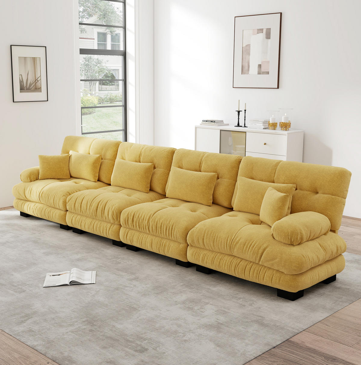 ECKSOFA 406/77/81 cm gelb aus Chenille mit Tiefensitz und modularem Komfort - Gelb, Textil (77/406cm) - OKWISH