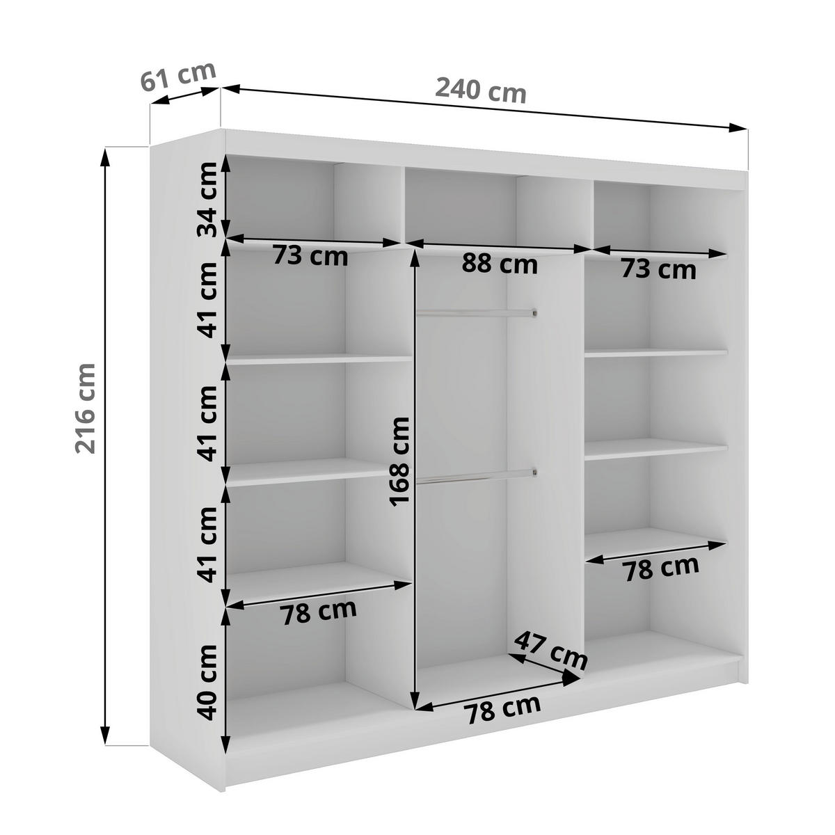 SCHWEBETÜRENSCHRANK mit Spiegel - WALENCJA - 240 - Weiß lacobel - Alufarben/Weiß, Holzwerkstoff/Metall (240/216/61cm) - MKS