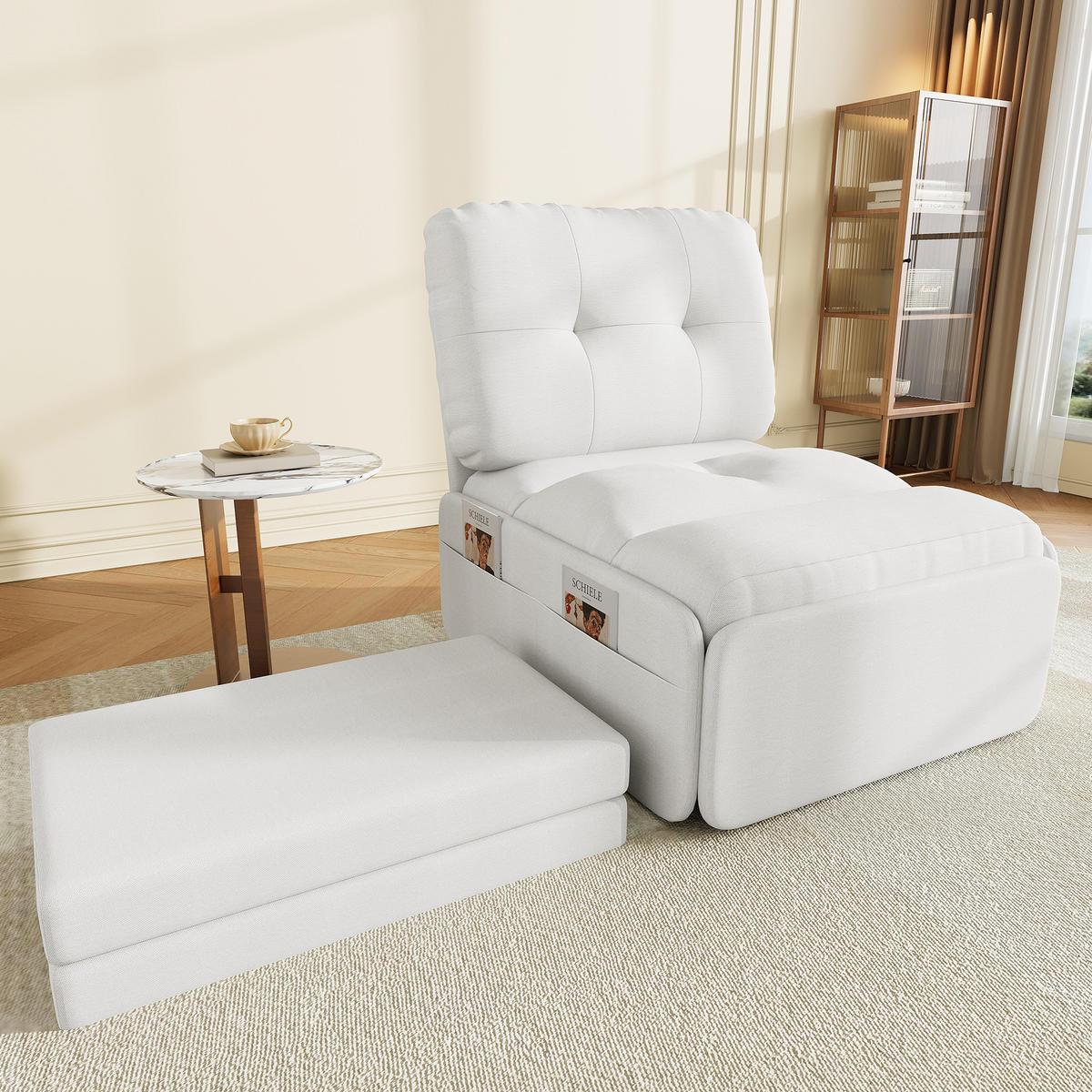 SCHLAFSOFA 92/81.5/90 cm Weiß mit Aufbewahrungstasche - Weiß, Textil (81.5/90/195cm) - Oxeza
