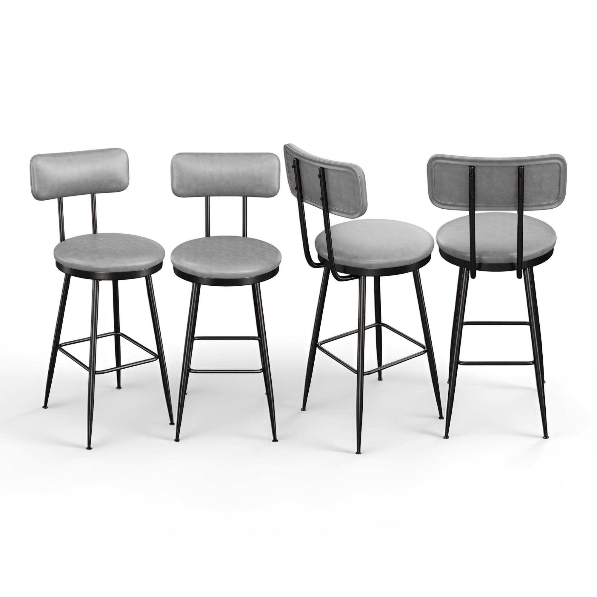 BARHOCKER 4er Set Metallgestell Kunstleder Rückenlehne Fußstütze 65 cm grau - Grau, Holz (38/85.5/38cm) - Fortuna Lai