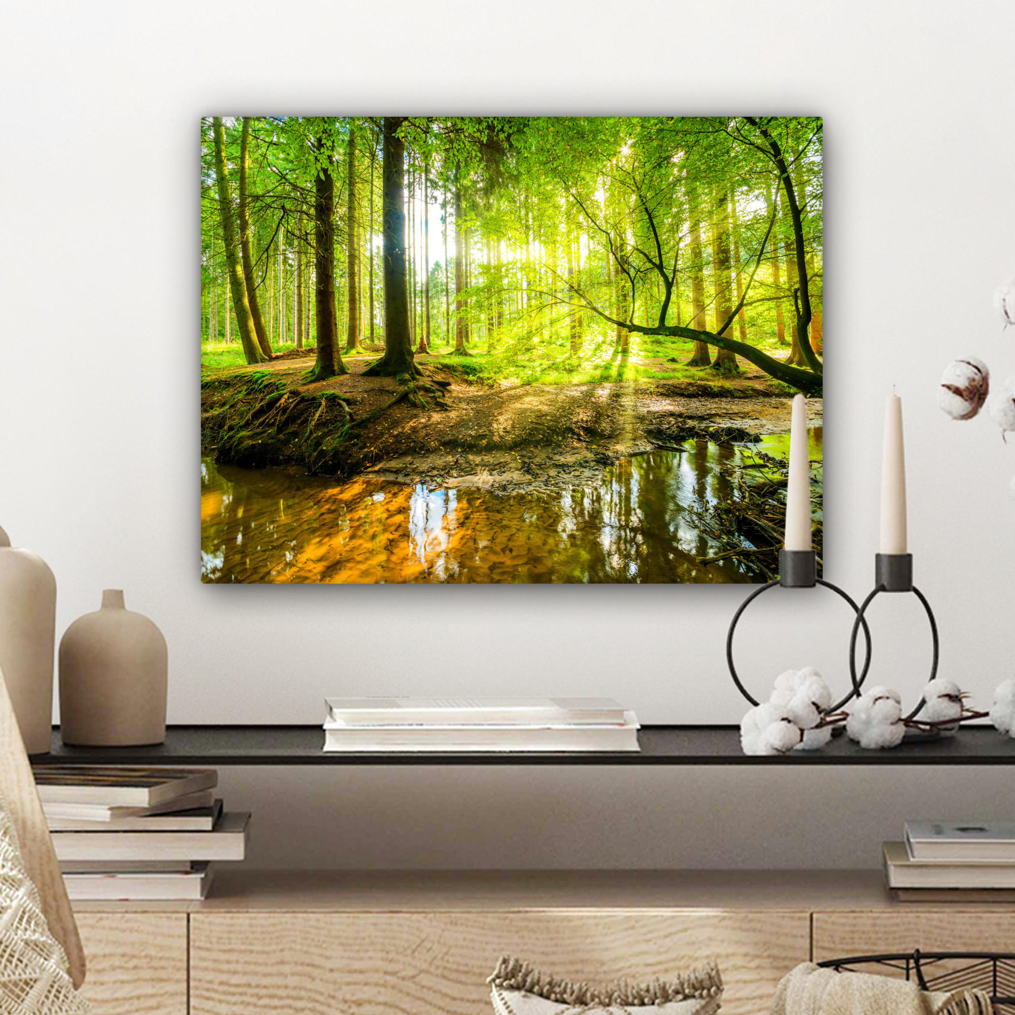 LEINWANDBILD Wald - Landschaft - Wasser - Bäume - Sonne - Grün - Natur 40x30 cm - Grün, Textil (40/30cm) - MuchoWow