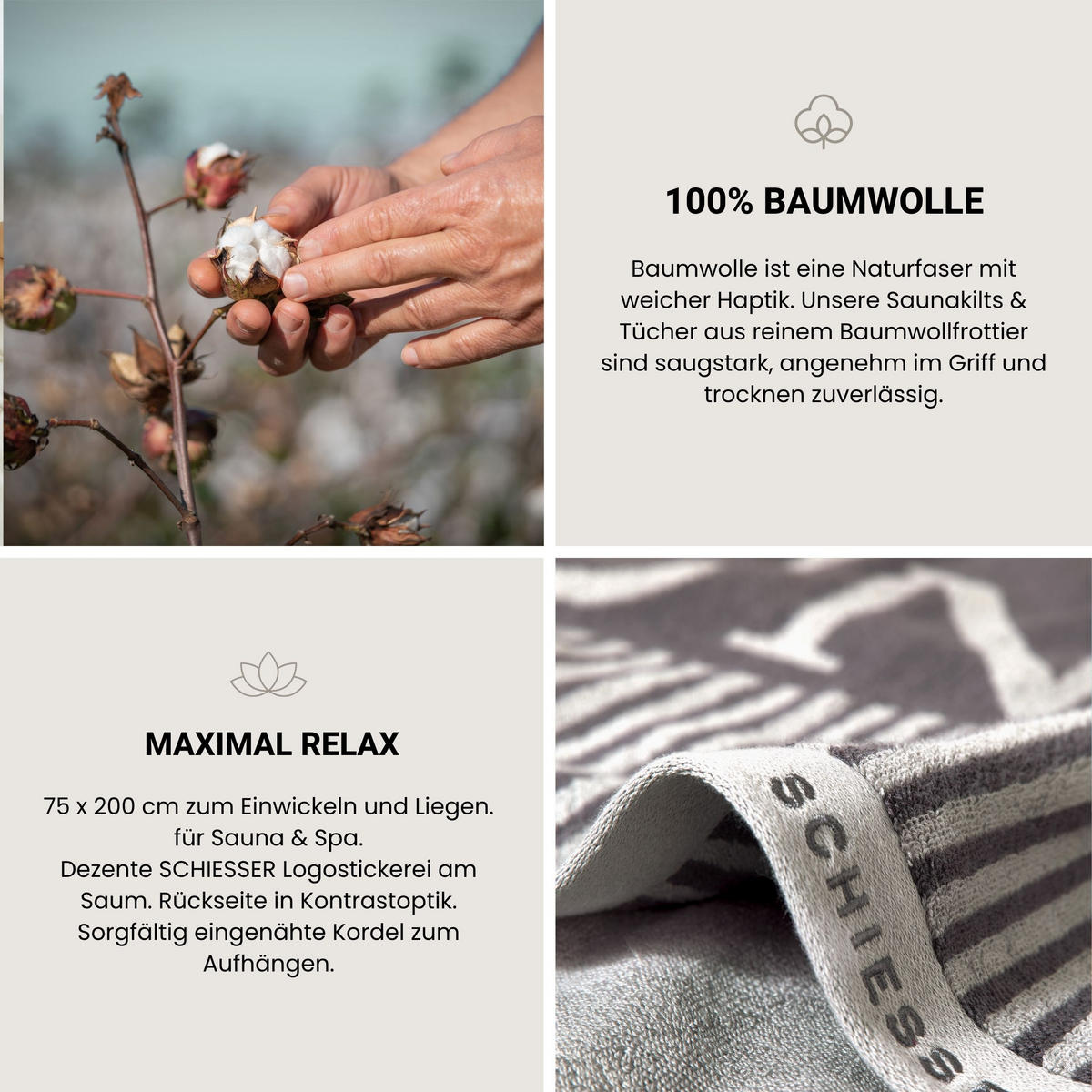 SAUNATUCH Rom - 75x200 cm - Dunkelgrau - Dunkelgrau, Textil (75/200cm) - SCHIESSER