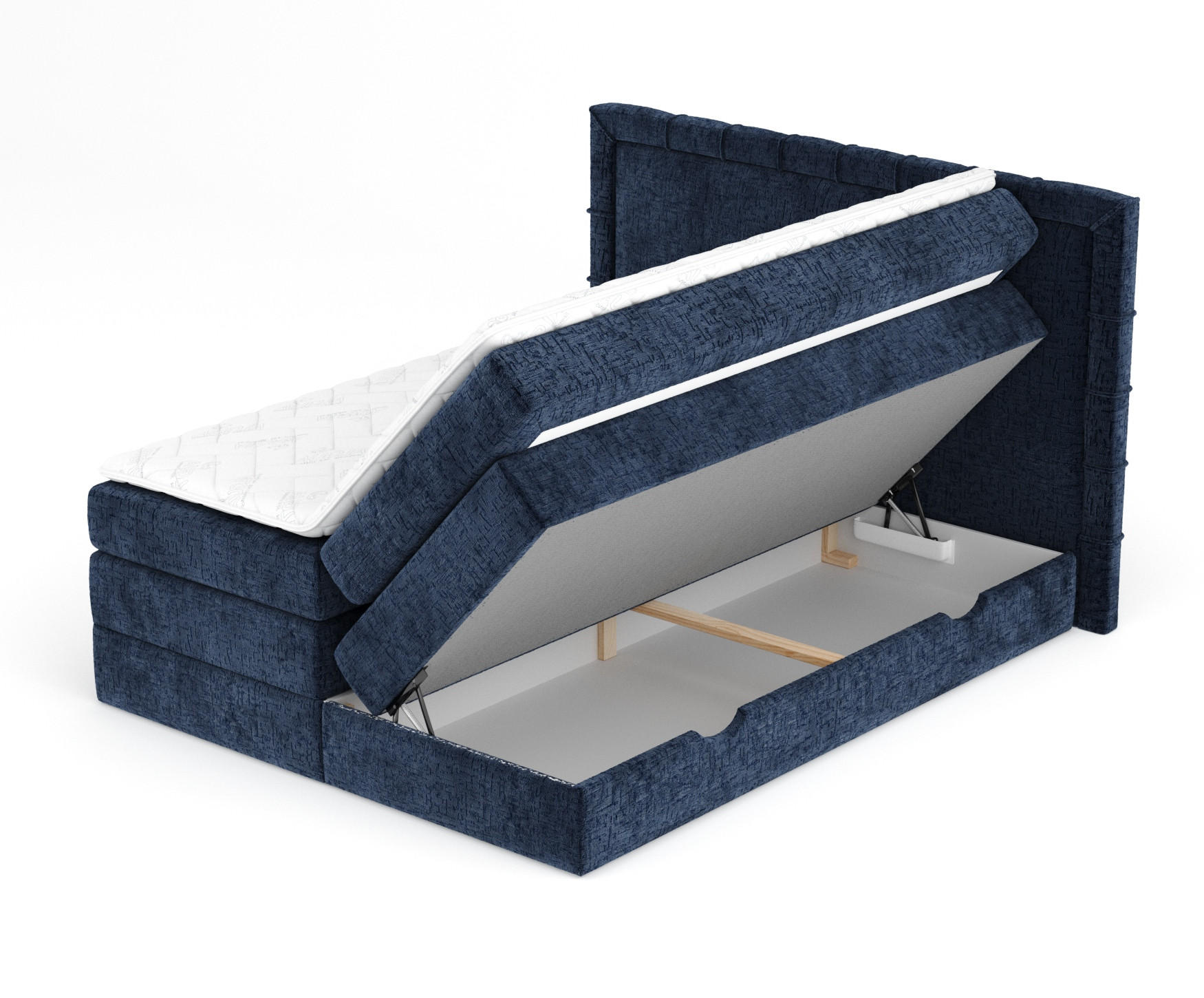 BOXSPRINGBETT Rosabel Marineblau 140/200 cm mit Matratze und Topper - Schwarz/Dunkelblau, Holz/Holzwerkstoff (140/200cm) - Maison de Reve