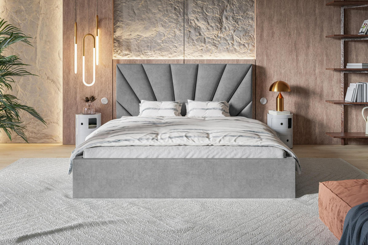 BETT 90x200 - Polsterbett mit Bettkasten und Holzrahmen - Modern Betten - Weicher Jasminstoff - Kollektion Denver, grau - Grau, Holz/Textil (90/200cm) - Alpi-Möbel