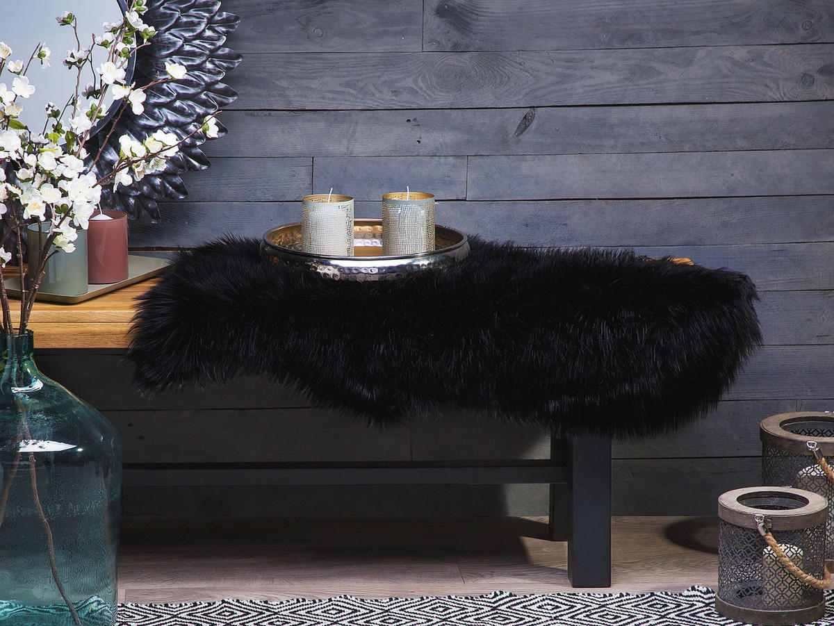 KUNSTFELL-TEPPICH Mungo 88/53 cm - Schwarz, Kunststoff (53/88cm) - Beliani