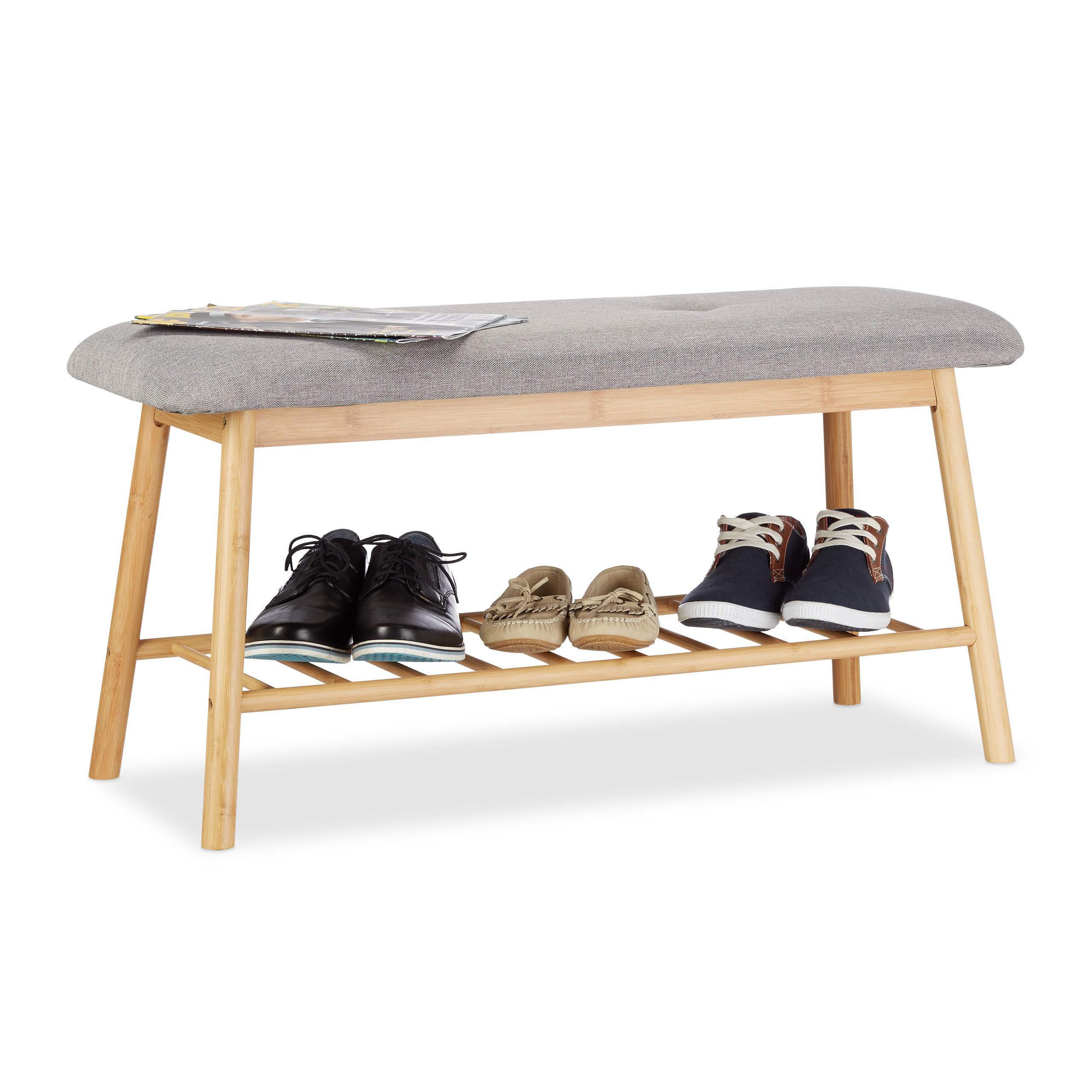 SKOBÄNK Natur grå bambu med sittdyna Multicolor 44/90/34 cm